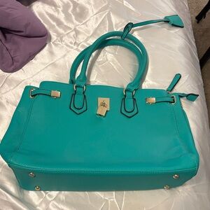Charming Charlie Teal Satchel with Gold Hardware